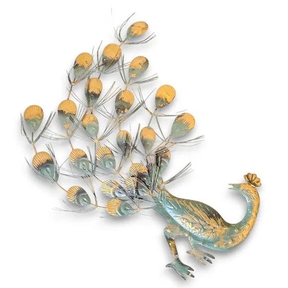 Vintage MCM Wall Decor Tin Peacock PAIR (Made in Hong Kong) Circa 1950-1960s - Picture 2 of 11